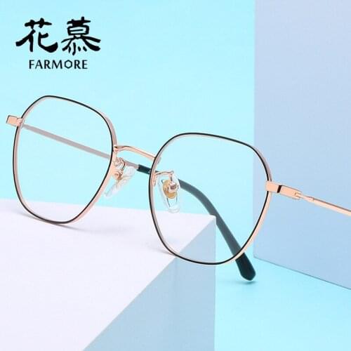 2020 round face retro square frame round metal full frame wide leg individual flat mirror
