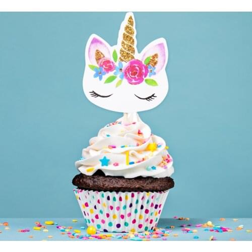 24pcs/set Unicorn party cake topper birthday party ,baby shower ,wedding cupcake flag home party cake decoration suppl