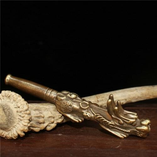 4.72" Collection Chinese Pure Copper Hand-Made Dragon Smoking Tool Tobacco Pipe