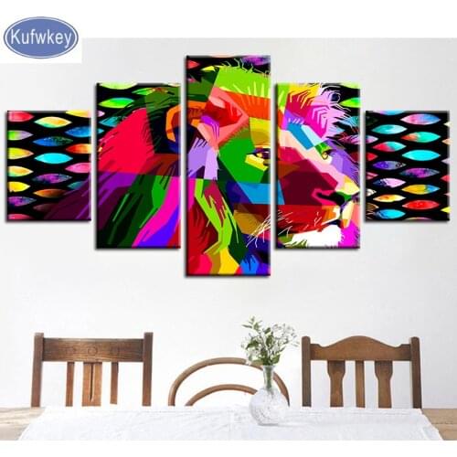 Full Square 5D DIY Diamond Painting 5 Panel Rainbow Lion,3d,Diamond Embroidery animal Cross Stitch,Mosaic,sticker,Christmas gift