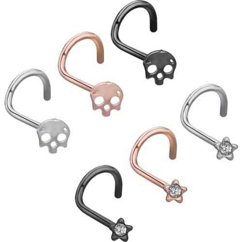 AOEDEJ 1PC Skull Nose Stud 20G Piercing Rose Gold Nose Piercing Nostril Earring Flesh Piercing Body Jewelry