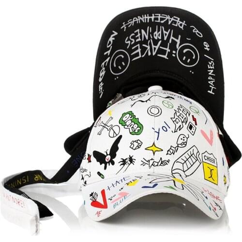 New Fashion Women Men Hats Adjustable Black White Color Printing Graffiti All-matching Baseball Cap For Male Female Street Caps