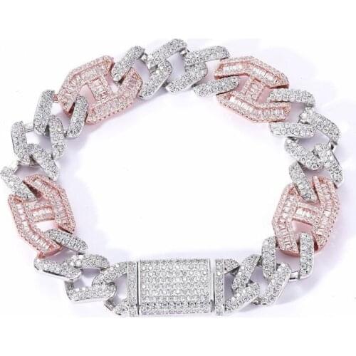 Baguette Zircon Bracelets 15mm Micro Pave 5A Zircon Rose Gold Bracelets Hip Hop Rock Jewelry Gifts