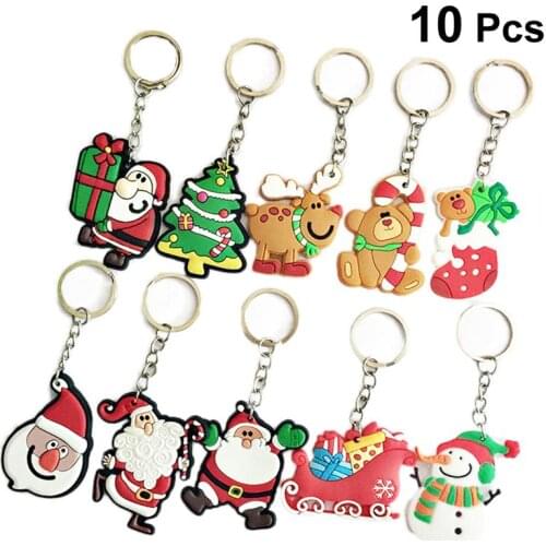 10pcs Christmas Theme Keyring Soft PVC Keychain Creative Pendant Decorations for Car Key Purse Bag Gift (Random Pattern)