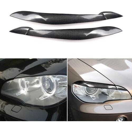 Real Carbon Fiber Headlight Eyelid Eyebrow Cover For BMW X5 E70 2010-2012 Car Stickers Headlight Protector Accessories