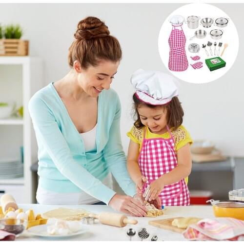Kids Cooking and Baking Set 18 PCS Educational Gift Kitchen Utensils Children Chef Role Playset for Kids Girls
