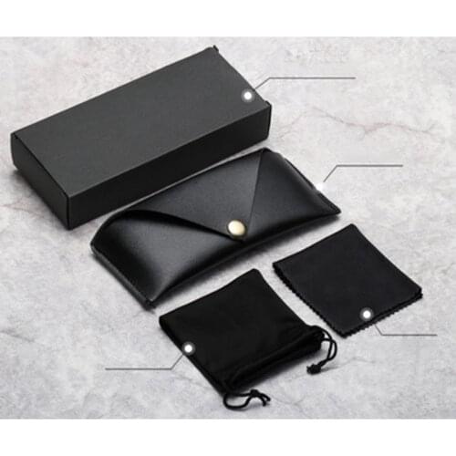 Eye Glasses Accessories Case Set Including Rectangle Case Soft Leather Case Pouch Cleaning Cloth