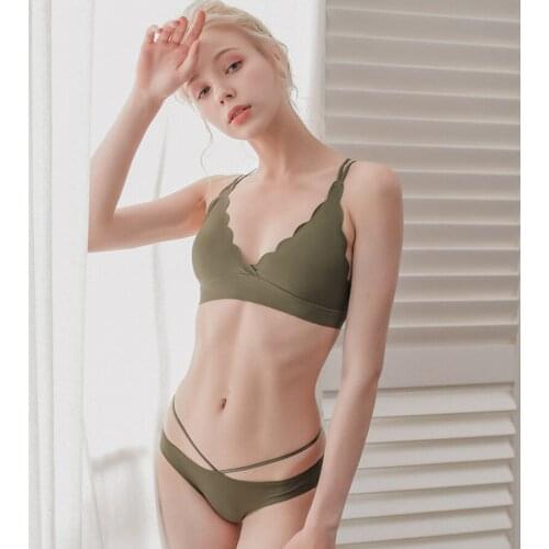 Honviey bra set U-shaped cross beauty back Ruffle suspenders underwear sexy triangle cup bralette female ultra-thin lingerie set