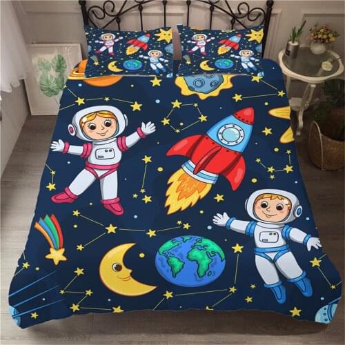 Cartoon Bedding Set for Boys Baby Kids Child Duvet Cover Set Pillowcase Comforter 3pcs Quilt Cover 3D Bedclothes astronaut