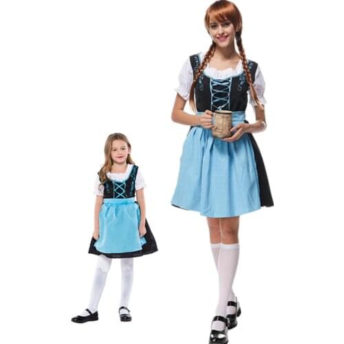 Mother Daughter Oktoberfest Costumes Adult Kids German Bavarian Beer Girl Heidi Maid Costume Dirndl Dress