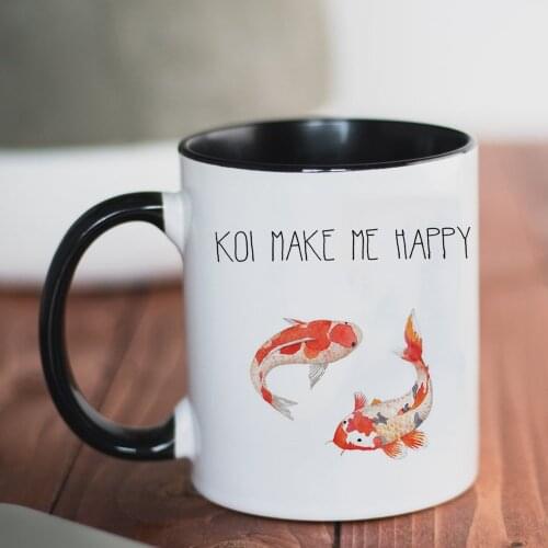 Koi Make Me Happy Mug 350ml Ceramic Creative Milk Tea Coffee Cup Friends Birthday Gifts Mugs