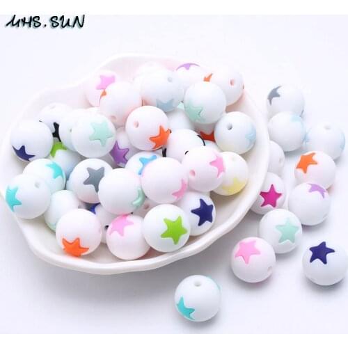 MHS.SUN 15MM Food grade star pattern silicone beads loose round teethers beads for baby infant nursing necklace chewable toy