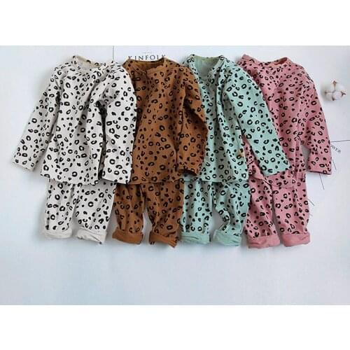 Fashion Leopard Children Clothing Set Spring Autumn Long Sleeve Kids Lounge Wear Suits Comfortable Cotton Baby Boy Girls Clothes