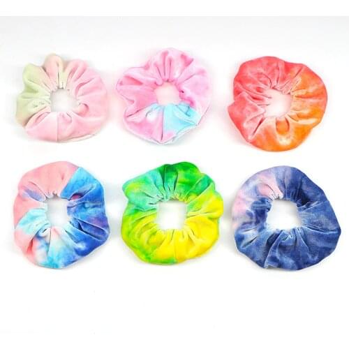 Soft Plush Velvet Hair Scrunchie Loop Holder Stretchy Hair Band Tie Dye Women Rainbow Hair Accessories Elastic Hairbands