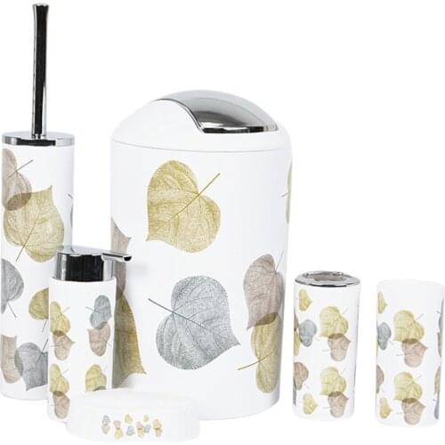 Set of 6pcs Bathroom Accessories Soap Dish, Toilet Brush with Holder, Dustbin