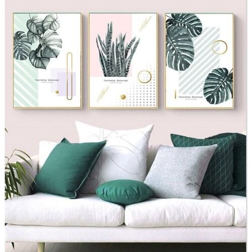 Sunsfun Simple Color Block Wall Art Canvas Posters and Prints Painting Nordic Style Plants Picture for Living Room Home Decor