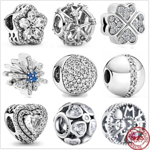 New 925 Sterling Silver Flower Four Clover Star Love Zirconia Beads Fit Original Charms Pandora Bracelet Bead Jewelry making