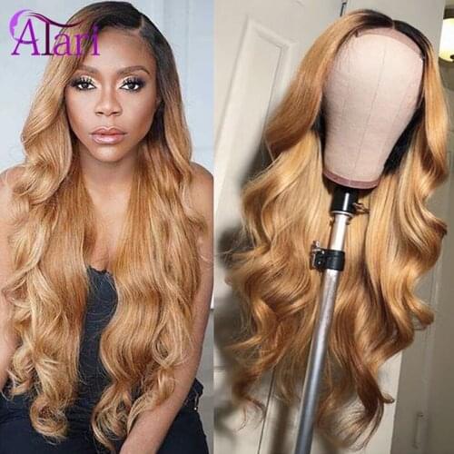 Honey Color Ombre 1B 27 Transparent Lace Wigs Body Wave Lace Front Wig Peruvian Virgin Hair Ombre Human Hair Wig Glueless Wigs