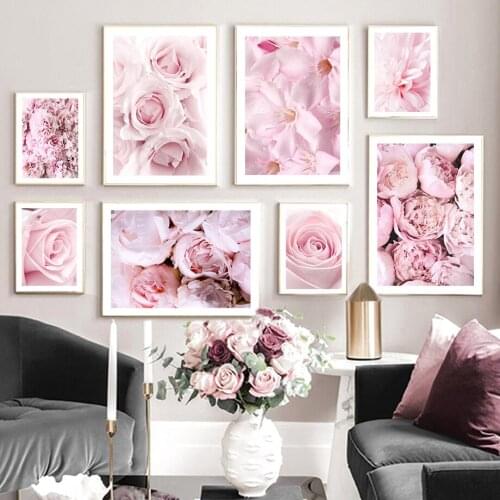 Pink Rose Peony Dahlia Lily Flowers Wall Art Canvas Painting Nordic Posters And Prints Wall Pictures For Living Room Girl Decor