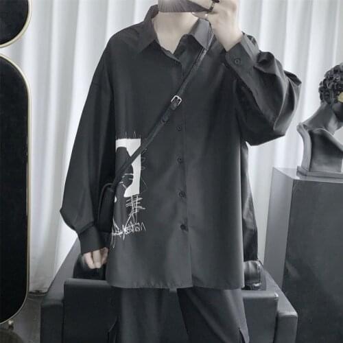 Korean Shirt Mens Fashion Printed Business Dress Shirt Men Streetwear Wild Loose Long Sleeve Shirt Mens Casual Shirt M-2XL