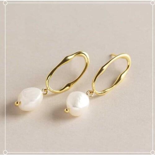 Hot Sale 100% 925 Sterling Silver Freshwater Pearl Stud Earrings For Women Statement Korean Earring Party Gifts Jewelry
