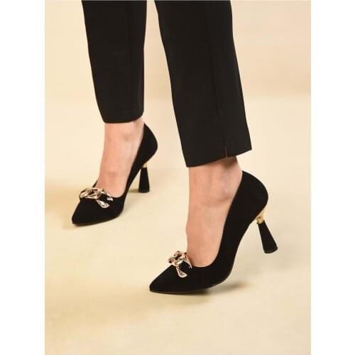 Shoeberry Women Black Suede Tokali Classic Heels Stiletto