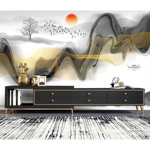 Chinese style modern abstract landscape painting shimmering gold background wall custom size mural home decoration 3d wallpaper
