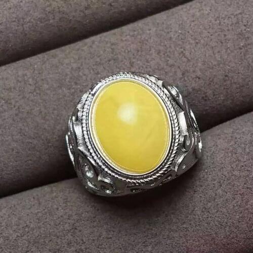 Natural and Real Amber Man Ring 925 sterling silver Wholesales Fine jewelry Natural Amber Man Ring 12*16mm