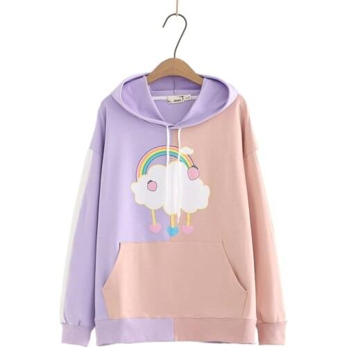 Spring Hoodies Women Japan Style Print Thin Cotton Patchwork Sweatshirts New Harakuju Femme Loose Student Casual Pullover 210489