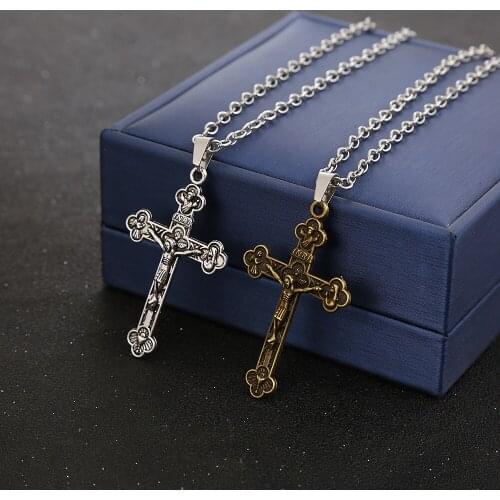 Vintage Christian Jesus Cross Pendant Necklace Unisex Punk Hip Hop Rock Party Mothers Day Couple Gift Wholesale