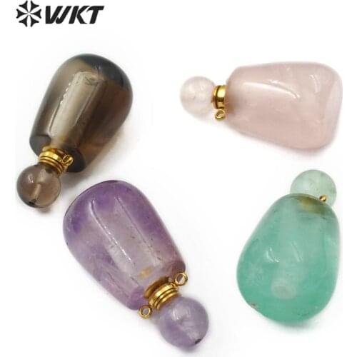 WT-P1474 WKT New Arrivals!Five Colors Natural Stone Perfume Bottle Pendant With Gold Electroplated Double Hoop Pendant