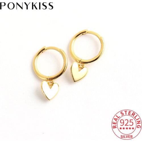 PONYKISS Cute 925 Sterling Silver Glossy Heart Minimlist Hoop Earrings for Women Anniversary Fine Jewelry chic Accessory Gift