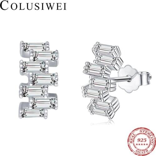 Colusiwei New 925 Sterling Silver Stackable Geometric Cut Rectangle Irregular Zirconia Stud Earring for Women Christmas Jewelry