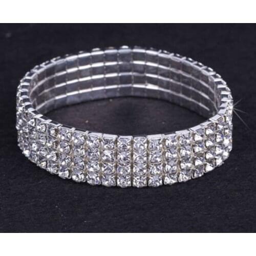2017 Real Time-limited Round Tension Setting Trendy Women Sexy Glitzy Dazzling Rhinestone Stretch Wedding Bridal Bracelet 4 Row