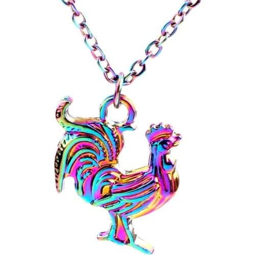 1pcs Rainbow Color Zinc Alloy cock chicken Necklace women Female jewelry Collar free Stainless steel chain 20