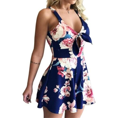 KL995 Female Sexy Playsuit fashion print sexy V-neck short jumpsuit women combishort loose casual beach romper