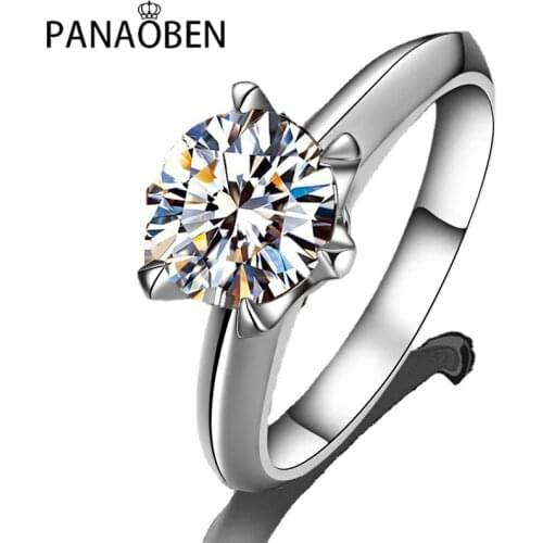 PANAOBEN Six-claw Carat Diamond Rings Women 925 Sterling Silver Exquisite Luxury Elegant Engagement Wedding Party Gift Jewelry