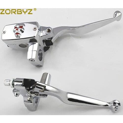 ZORBYZ Chrome 7/8" 22mm Skull Handlebar Control Reservoir 14mm Bore Brake Clutch Levers Fit for Harley Honda Suzuki Universal