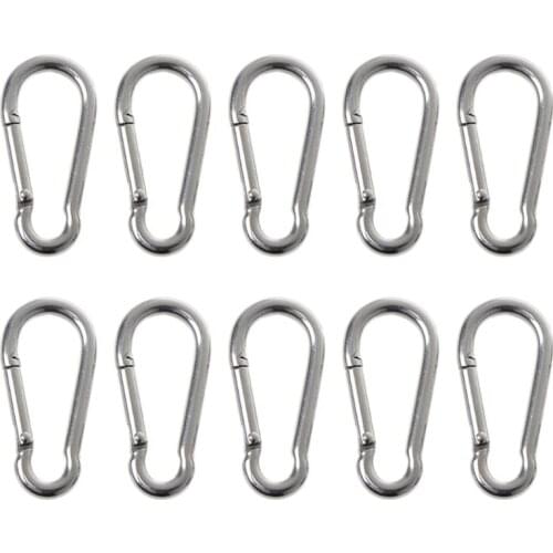 10pcs 304 Stainless Steel Spring Snap Hook Carabiner Chain Buckle Heavy Duty Clips for Camping Fishing Hiking Dropship