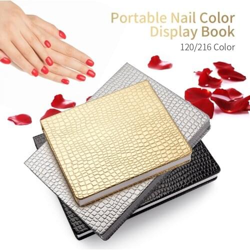 120/216 Nail Color Display Book Tips Organizer Leather Cover Gel Polish Display Chart Salon Tools with False Tips Showing Shelf