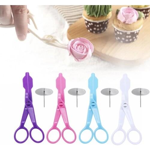 2Pcs/Set Piping Flower Scissors Nail Safety Rose Decor Lifter Fondant Cake Decor Tray Cream Transfer Kitchen Baking Pastry Tools