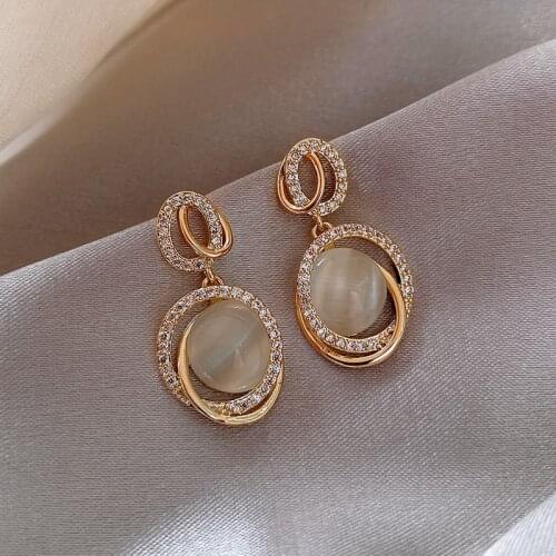 2021 New Korean Temperament Drop Earrings For Women Crystal Moon Hollow Planet Dangle Earrings Female Wedding Party Jewelry Gift