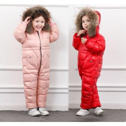 2021 Warm Winter Baby Boy Rompers Fur Hooded Down Todder Girls One Piece Snow Jumpsuits Windproof Children Onesies Kids Clothes