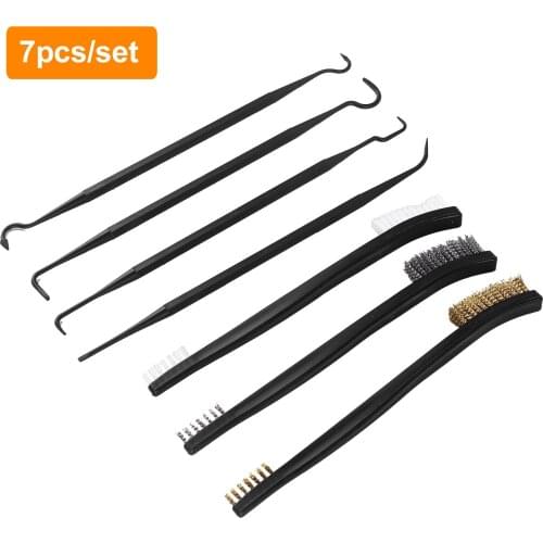 7pcs/Set Universal Gun Cleaning Kit 3pcs Double-end Steel Wire Brush & 4pcs Nylon Pick Set Tactical Rifle Gun Cleaning Tool