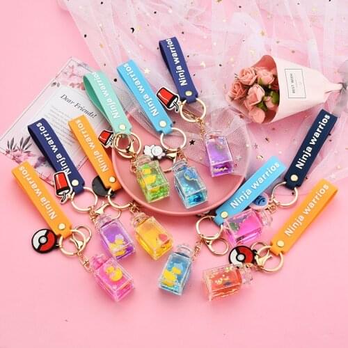Creative Personality Cute Liquid Quicksand Charm Keychain Cartoon Little Yellow Duck Dinosaur Perfume Bottle Anime Keychain