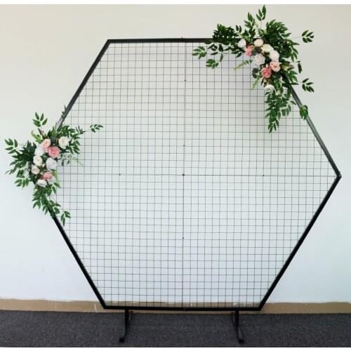 Wedding Props Wrought Iron Mesh Hexagonal Arch Artificial Flower Arrangement Decoration Geometric Shelf Party Stage Background