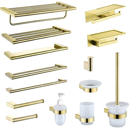 Brushed Gold Paper Phone Platform Holder Towel Bar Rack Shelf Soap Dish Toothbrush Cup Toilet Brush Holder Bathroom Accessories