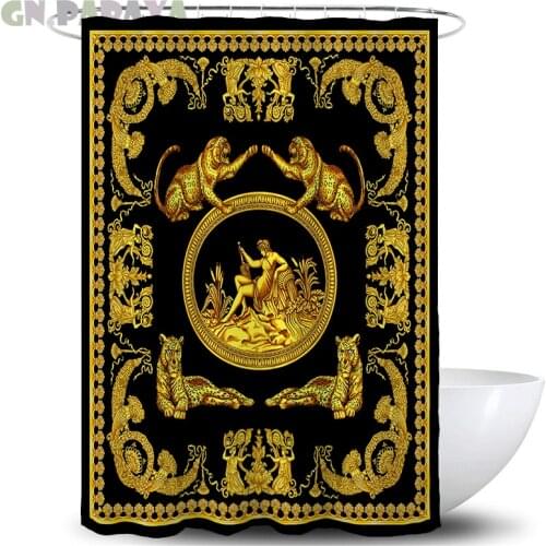 Court style panther angle macrame Bath Curtains Waterproof Polyester Fabric retro grey retro Shower Curtains Screen with Hooks