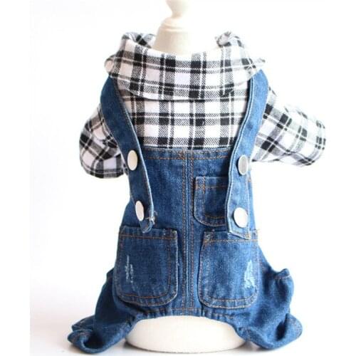New Spring Autumn Winter Xs Dog Clothes For Small Dogs Girl Boy Teddy Cover Leg Plaid Jean Jumpsuits Puppy Outfit Pet Clothing