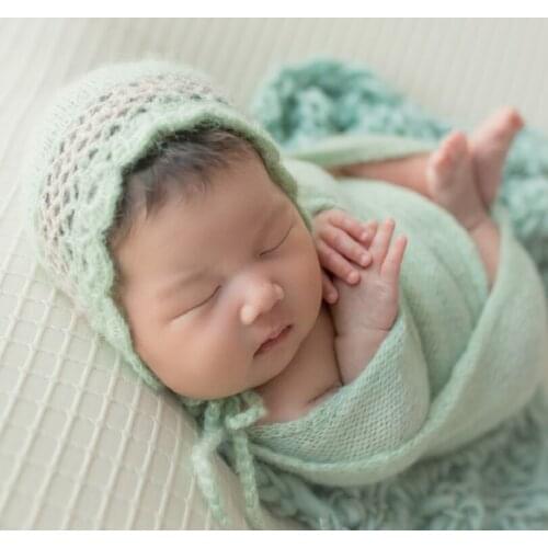 Crochet Newborn mohair bonnet and wrap set Baby wrap swaddle blanket Baby girl mohair bonnet hat photography props
